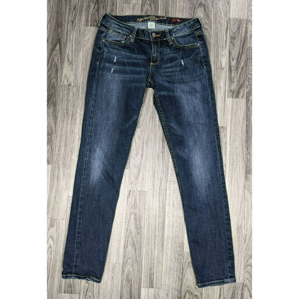 (3/$35) Arizona Juniors Size 5 Distressed Embroidered Ankle Denim Blue‎ Jeans